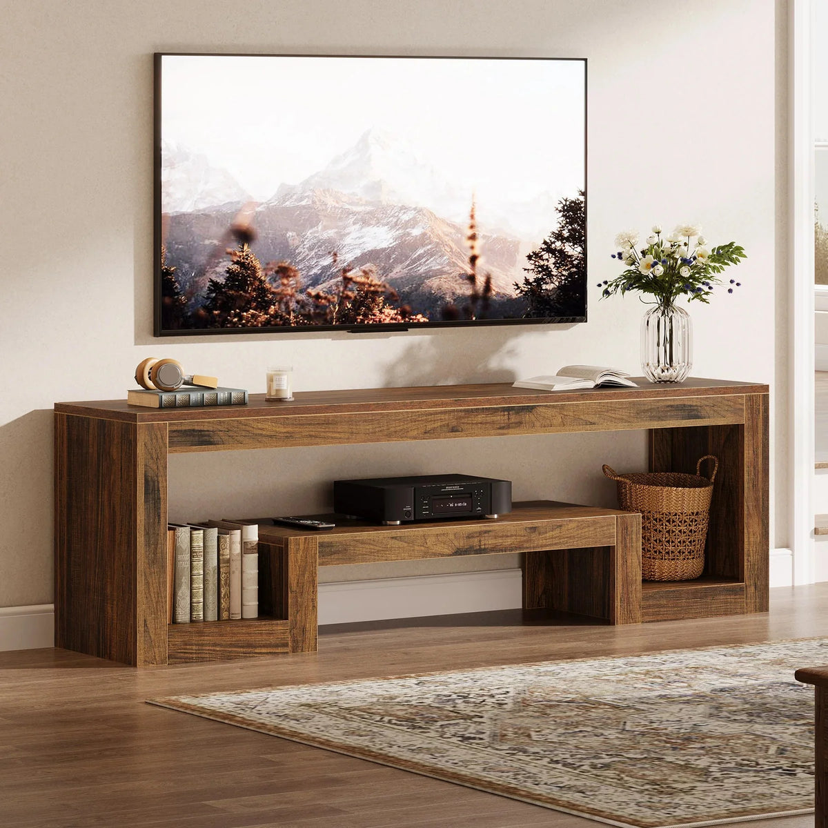 Tribesigns 63-Inch TV Stand for 55/60/65-Inch TVs, Farmhouse Entertainment Center with Open Storage Shelves, Rustic Brown Television Console for Living Room, Bedroom The Pet & Home Store