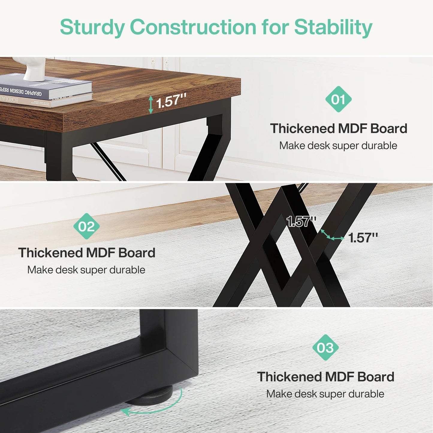 Tribesigns 63" Large Industrial Executive Desk with Extra Thickened Tabletop & Metal Frame, Heavy-Duty Home Office Desk The Pet & Home Store