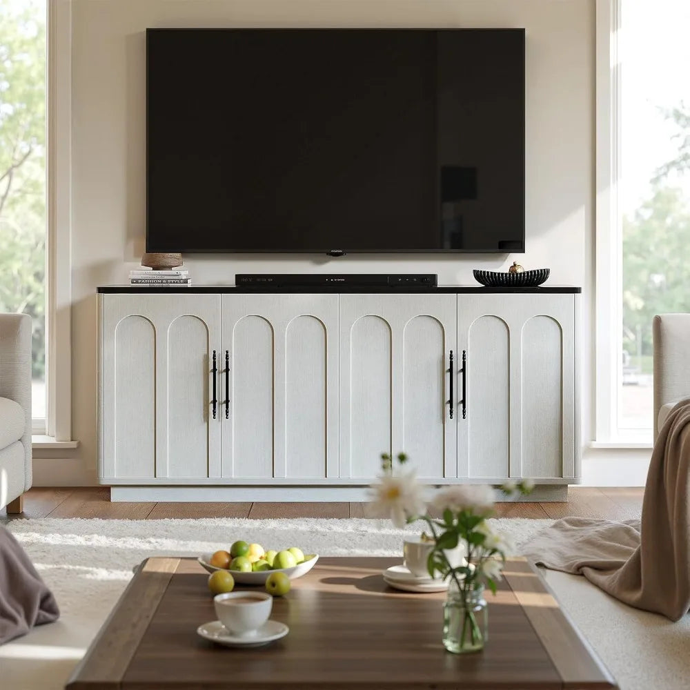 67" Arched Buffet Cabinet with Storage, Warm White 4-Door Sideboard Credenza, Mid Century Modern Storage Cabinet, Customized