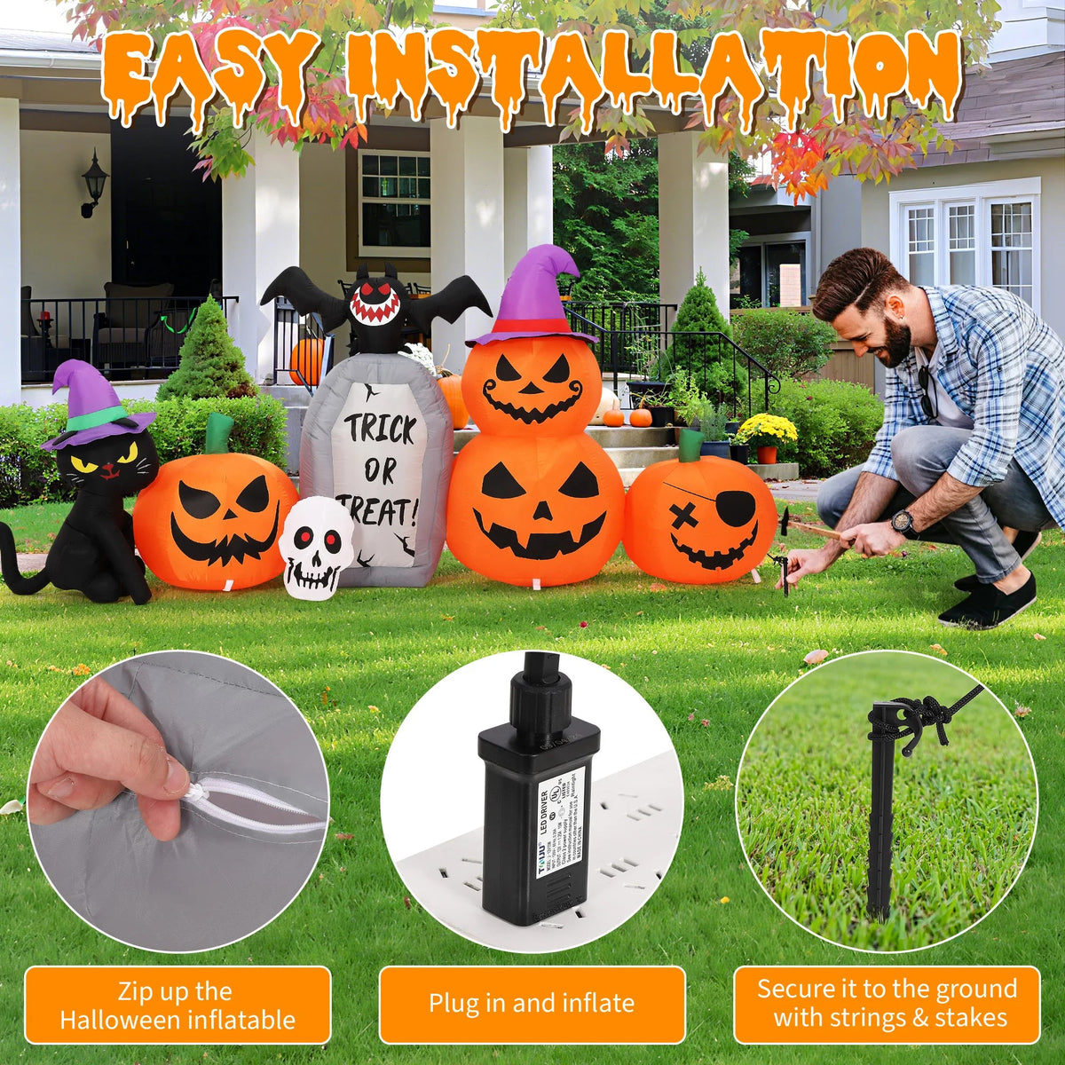 8ft Halloween Pumpkin Black Cat Tombstone Inflatable Yard Decor The Pet & Home Store