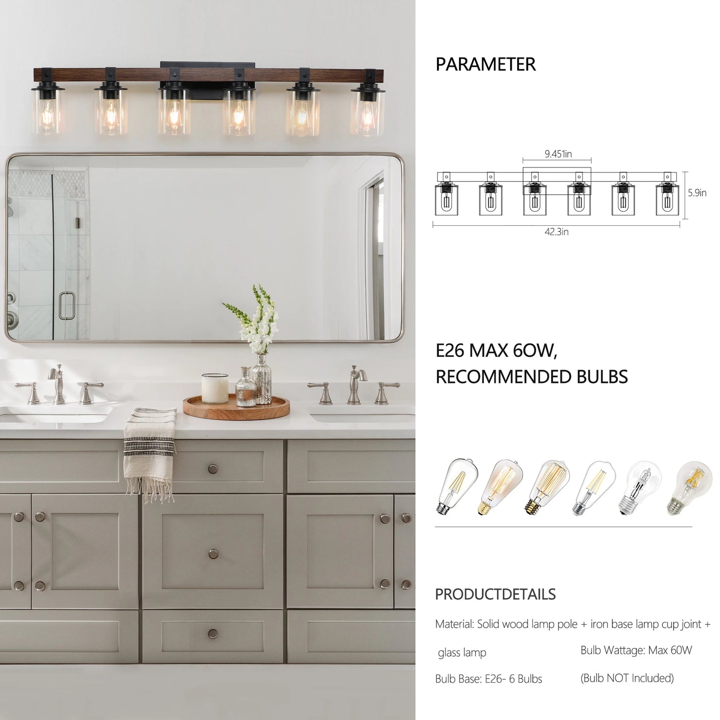 ARLGSITE 6-Light Farmhouse Vanity Light Fixture, Rustic Bathroom Wall Sconce