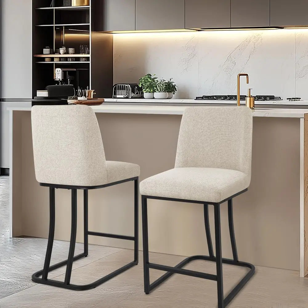 Counter Height Bar Stools Set o 4, 24 Inch Seat Height Bar Chairs or Kitchen Island, Linen abric Upholstered Barstools with Meta The Pet & Home Store