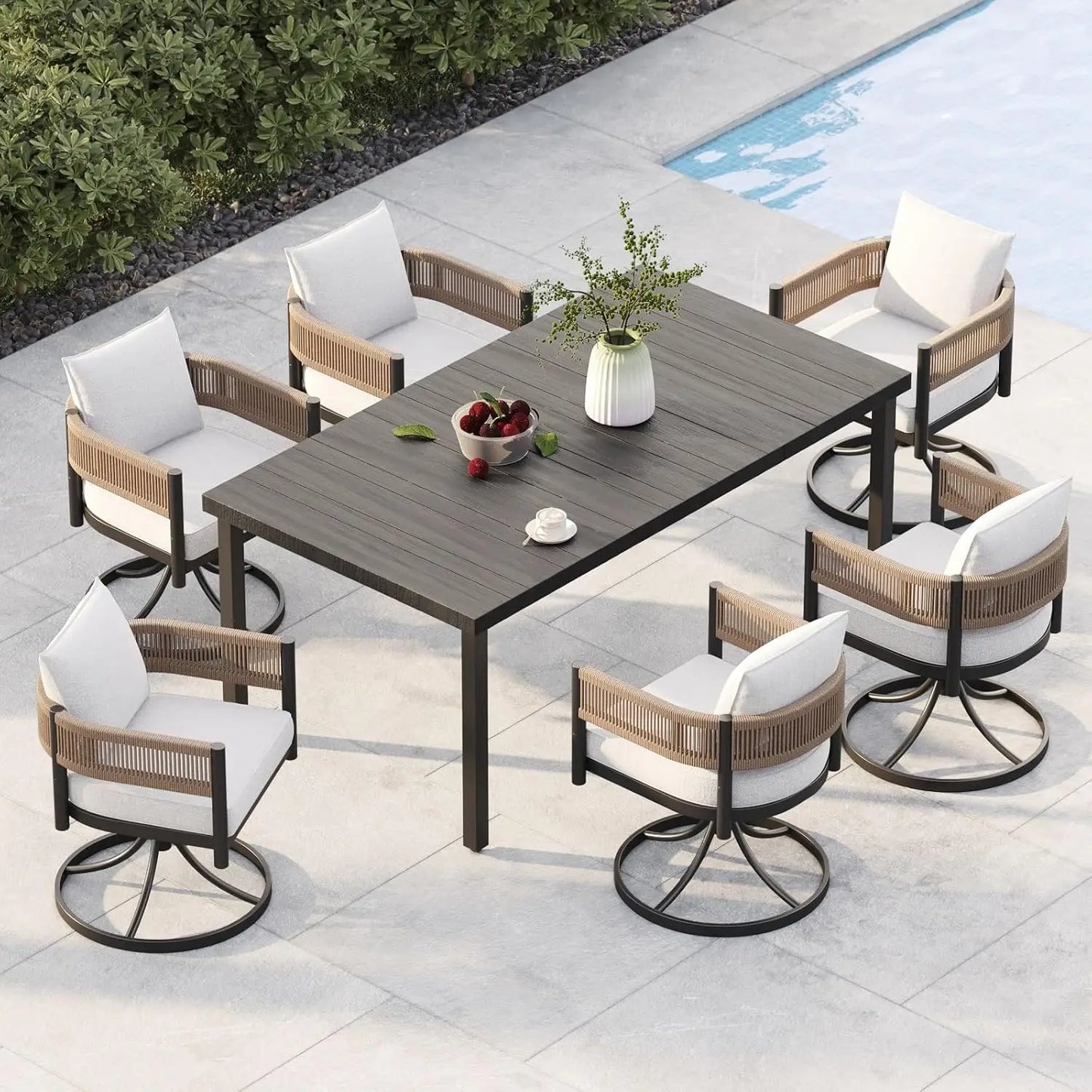 Outdoor 7-Piece Patio Dining Set With Metal Woven Chairs