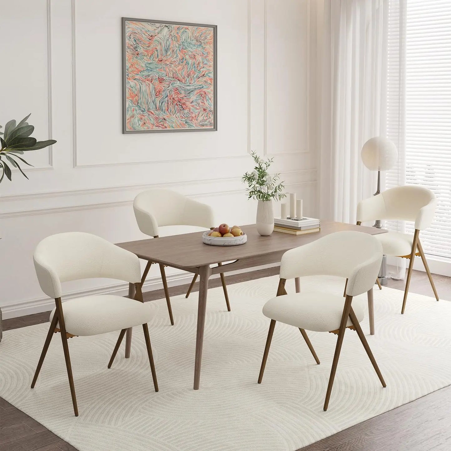 Upholstered Dining Chairs Set of 4 Modern Fabric Solid Wood Legs Kitchen Room Beige Custom