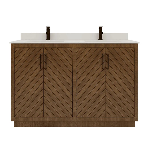 Modern Herringbone Patterned Wooden Bathroom Vanity Cabinet With Double Sink