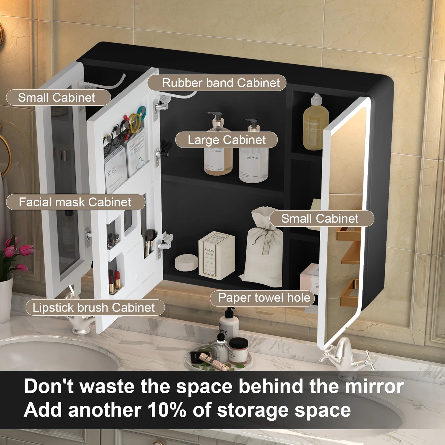 Onesaimei LED Mirror Bathroom Medicine Cabinet With 2 Doors