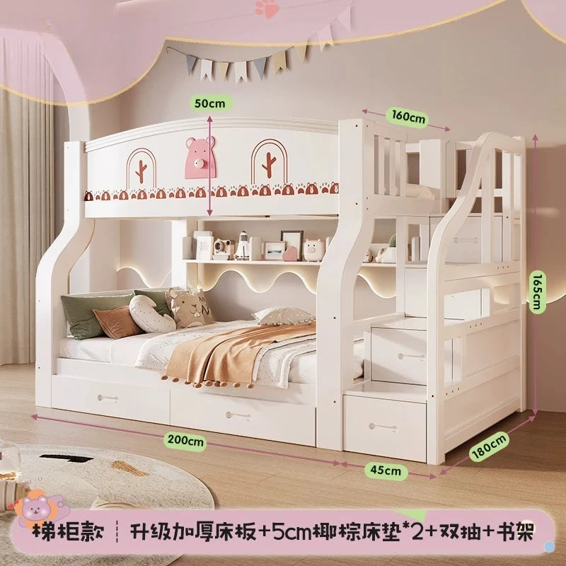 Multi-functional Wooden Bunk Bed For Kids Cabinet Double Bed Storage Drawers 2 People Decker Kids Bed Frame Bedroom Furniture