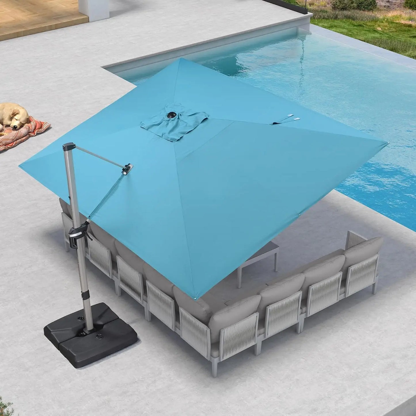 Rectangle Cantilever Umbrella, Aluminum Offset Umbrella with 360° Rotation, Champagne Frame for Pool Deck Garden, 10' X 13' Beig