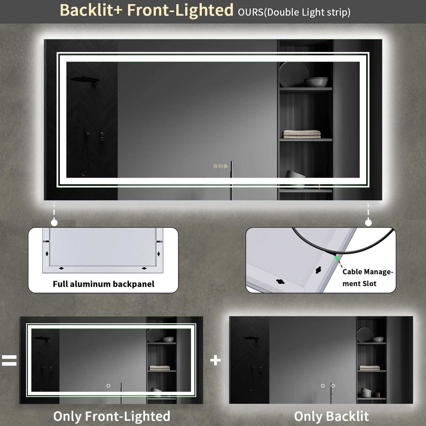 Wisfor LED Backlit Bathroom Mirror With Dimmable Anti-Fog Memory