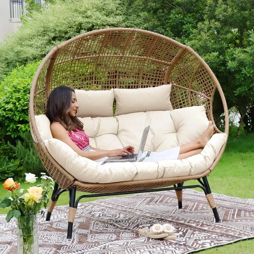 Double Egg Outdoor Lounge Chair With Thick Cushions