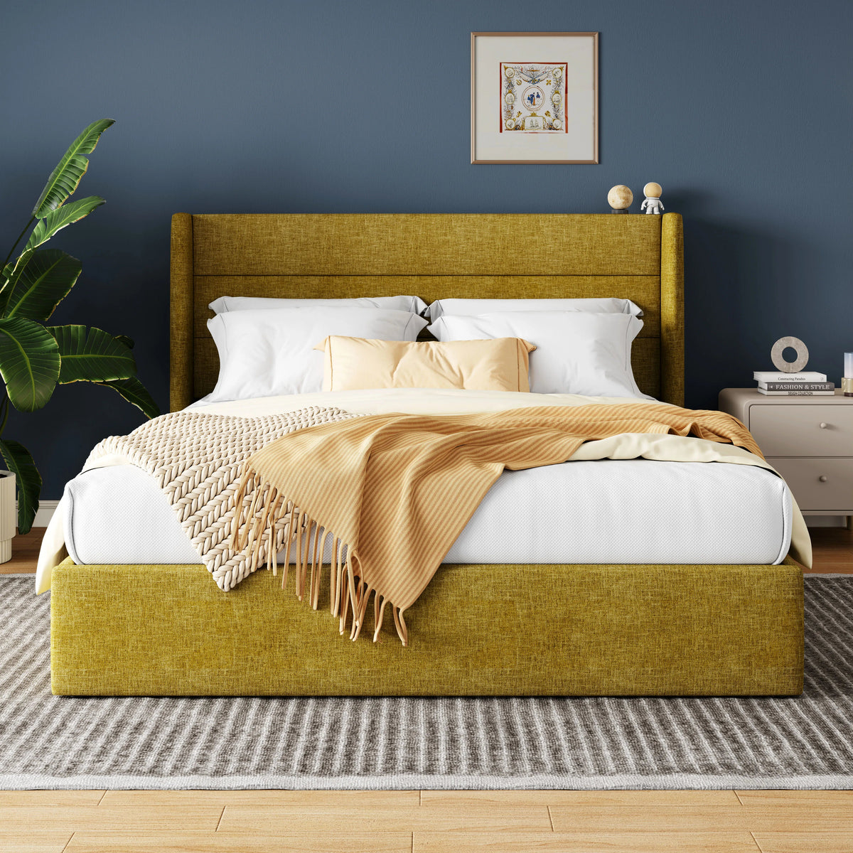 Lift Up Storage Bed with Wingback Headboard | Several Sizes, Colors The Pet & Home Store