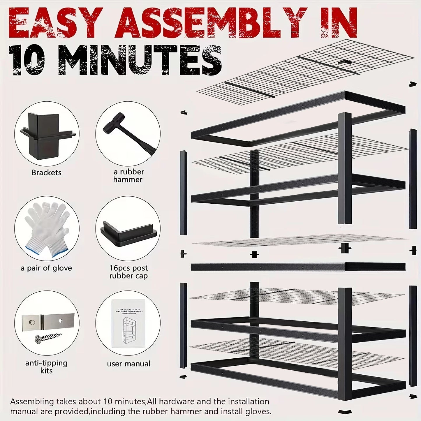 Heavy-Duty Metal Storage Rack 2000 LB Capacity Per Shelf