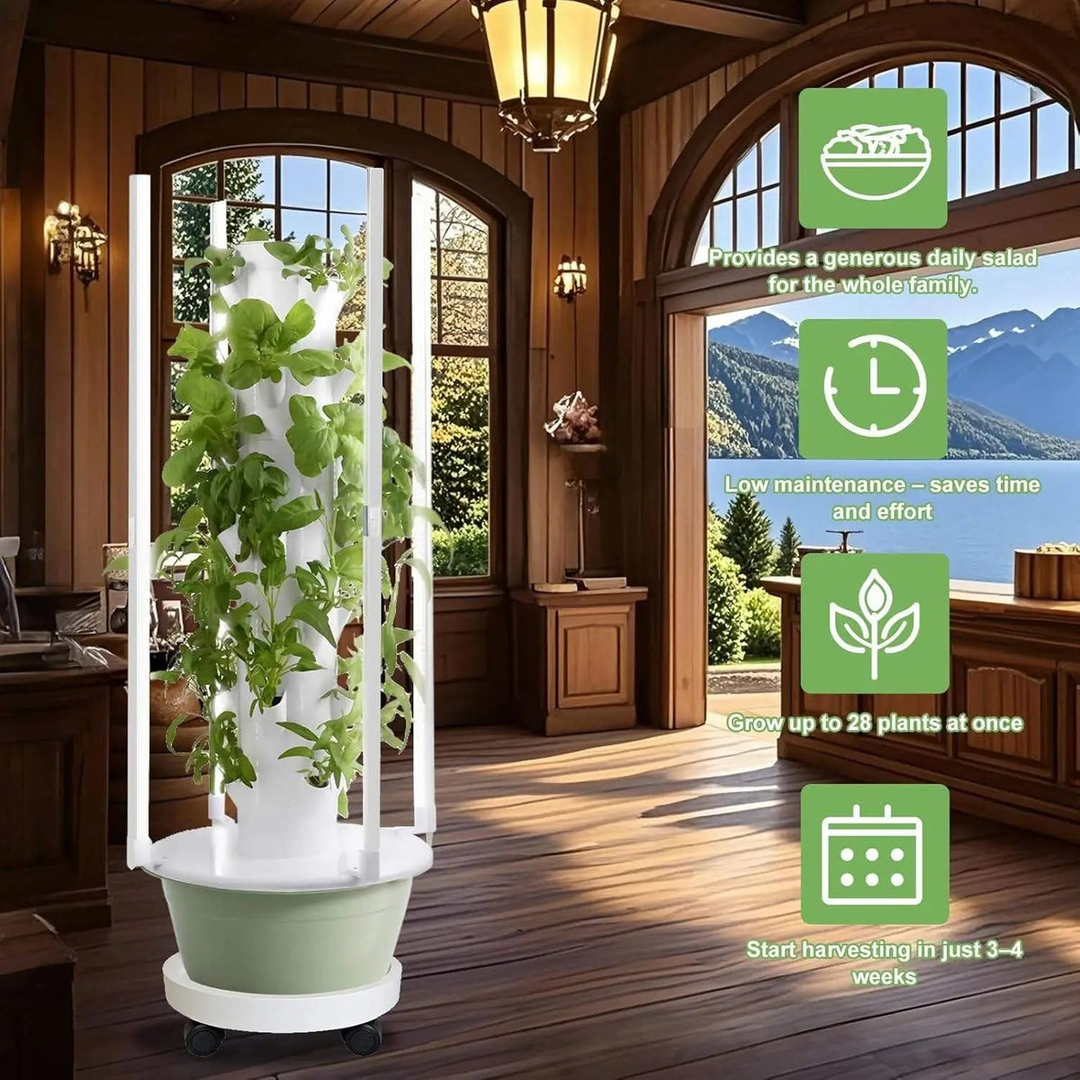 Hydroponic Tower Growing Kit System with 4 LED Grow Lights, 7 Layer 28-Pot Planter The Pet & Home Store