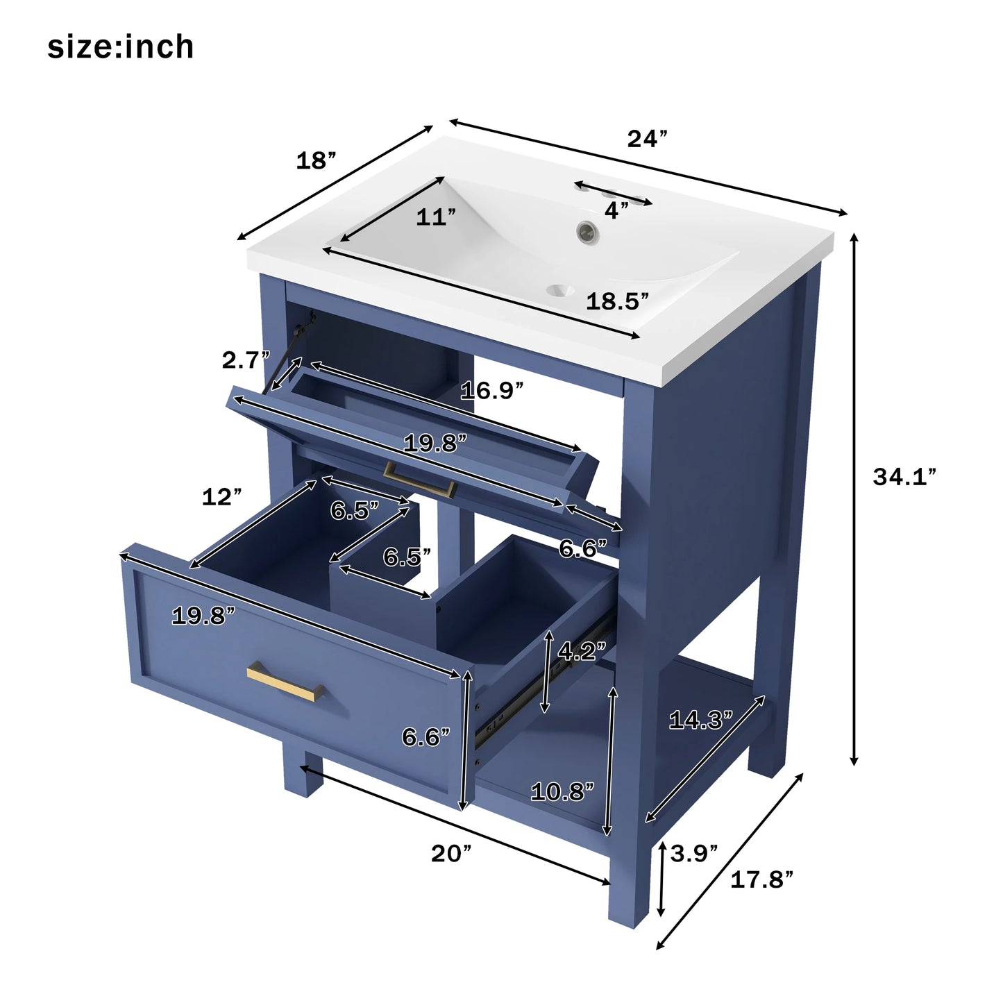 Sh.Kl Bathroom Vanity With Top Sink Free Standing Drawers