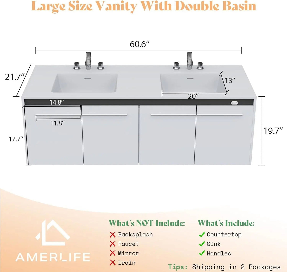 60" LED Floating Bathroom Double Vanity with Sink The Pet & Home Store