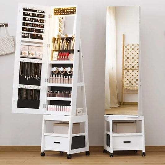 MKDK 360 Degree Swivel Jewelry Cabinet LED Mirror And Storage