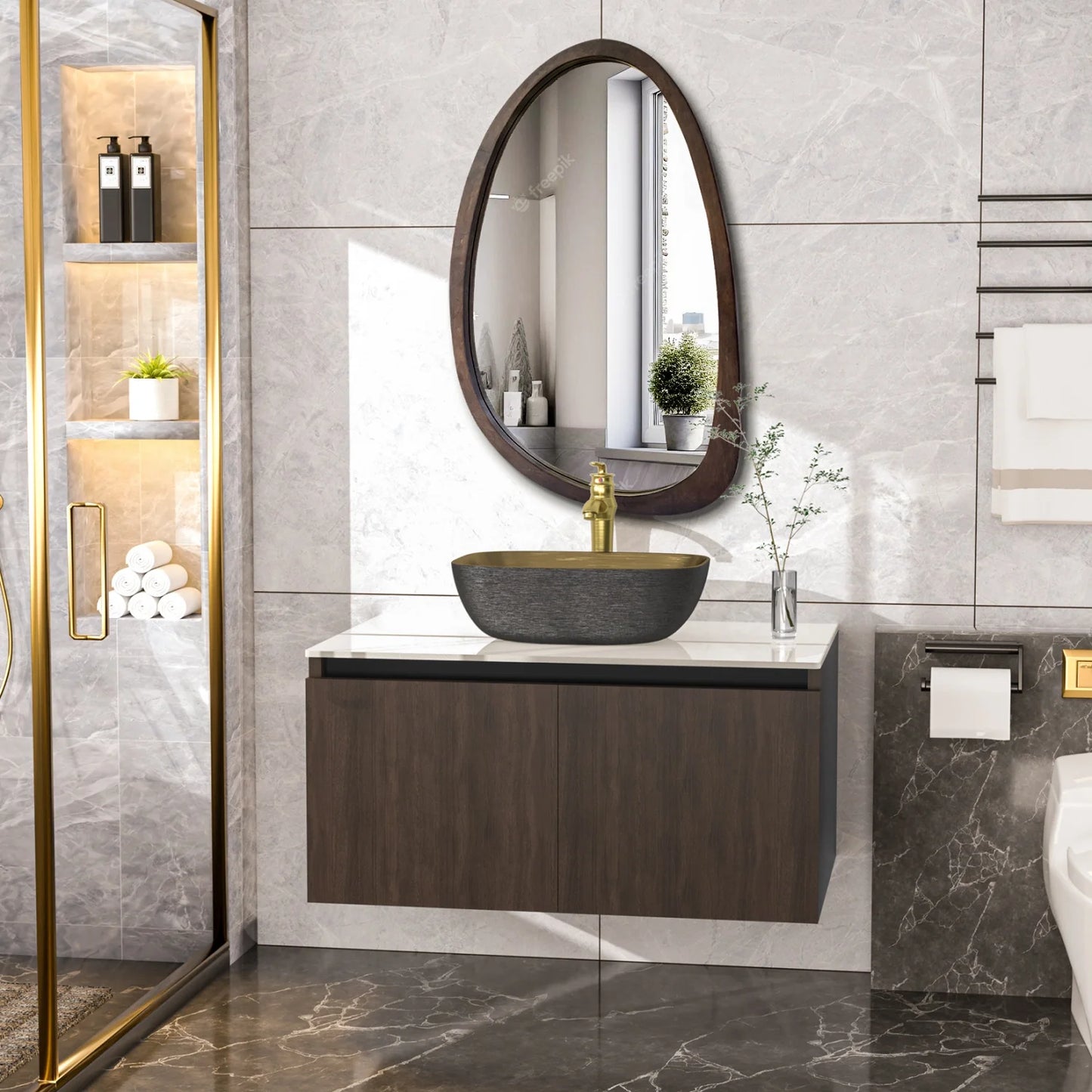 80/100/120CM Bathroom Vanities Sink Set Wall Mounted Floating Cabinet w/ Ceramic Basin Sintered Stone Top, Faucet and Hoses