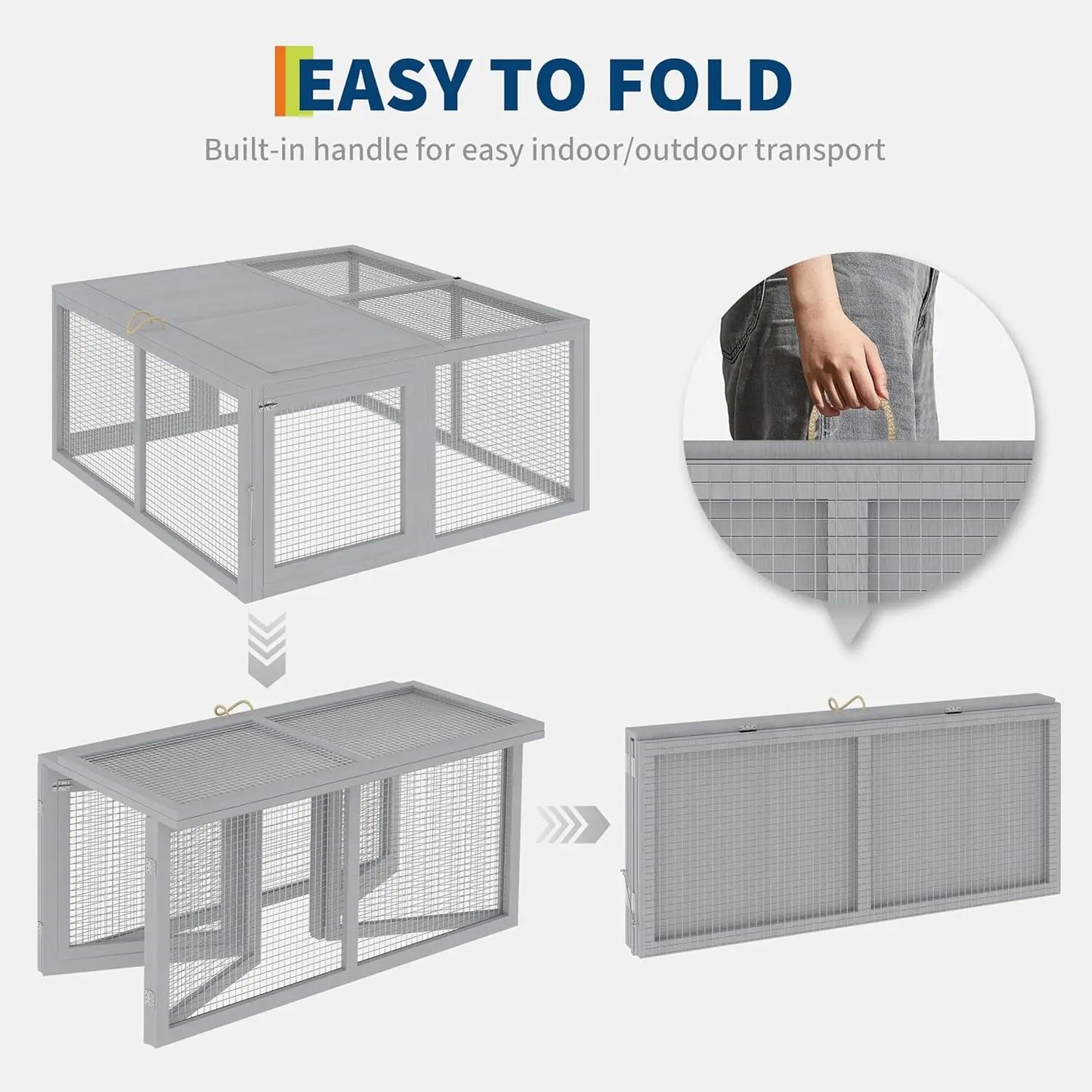 Folding Portable Wooden Chicken Coop Run No Assembly Rabbit Hutch With Predator-Proof Mesh For Outdoor Indoor Use