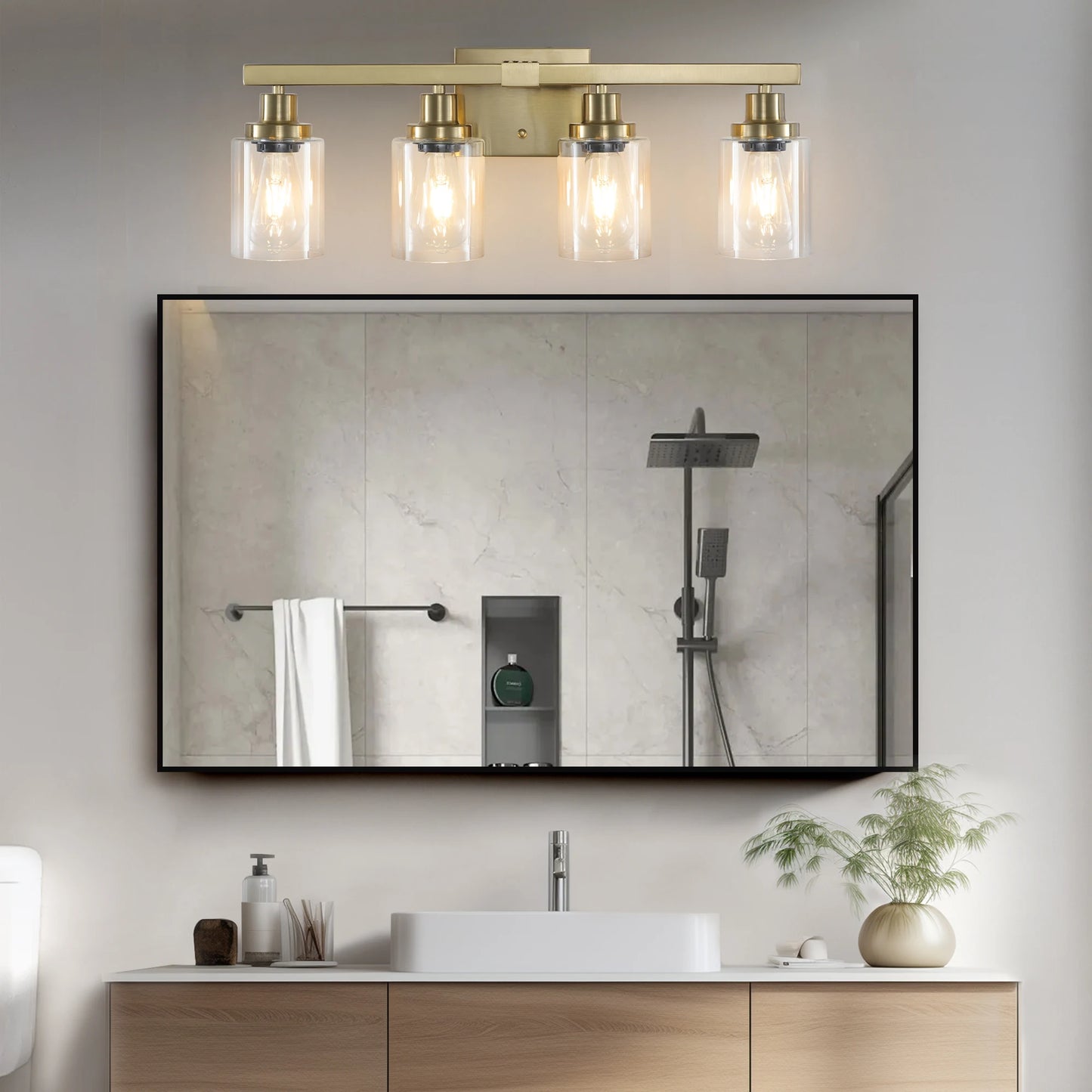 ARLGSITE Golden 4-Light Vanity Light With Clear Glass Shades