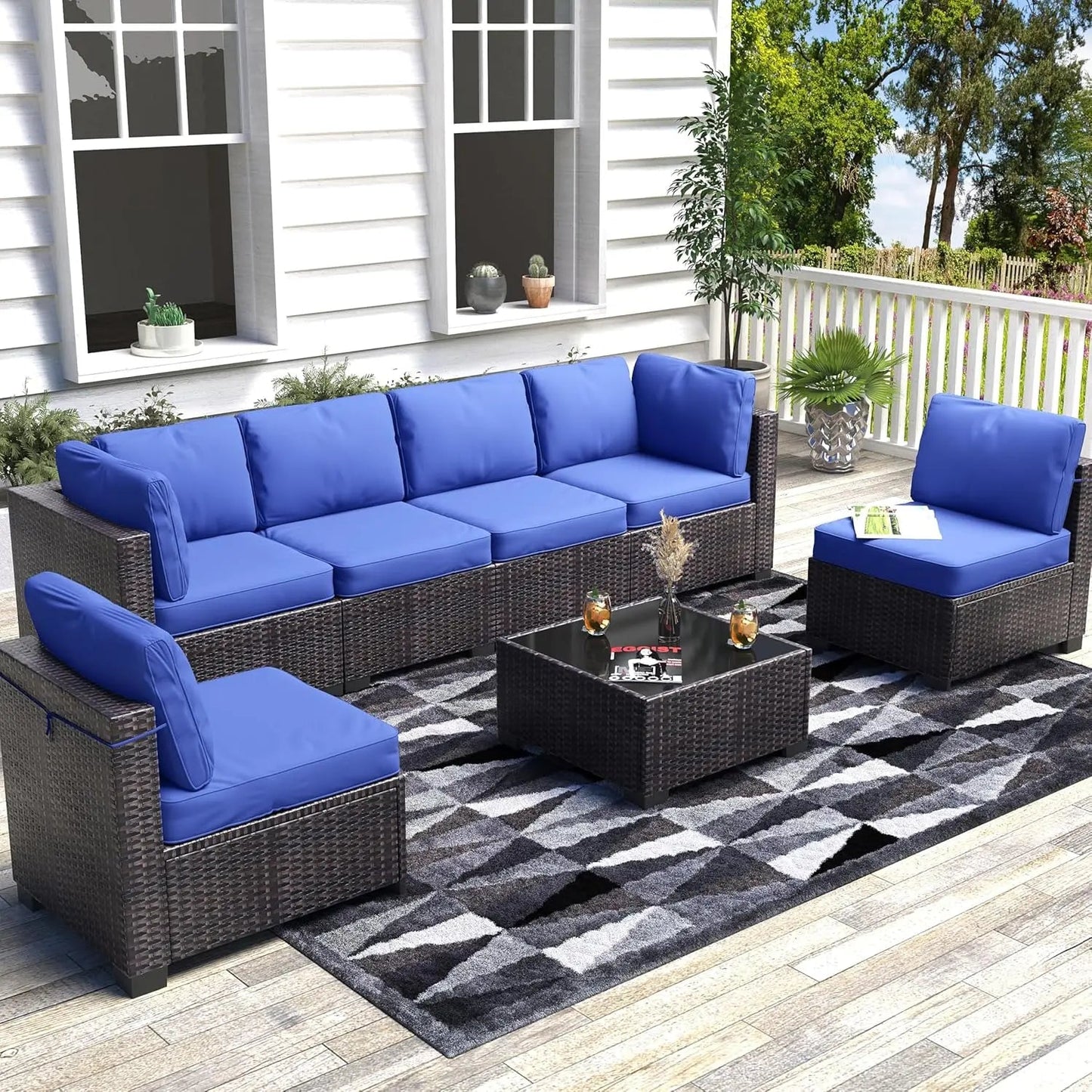 7-Piece Modular Outdoor Furniture Set, PE Rattan Wicker Sectional Modular Conversation Sofa Set, Perfect For Garden Balcony The Pet & Home Store