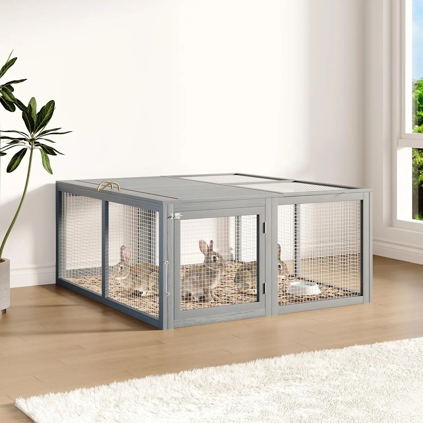 Folding Portable Wooden Chicken Coop Run No Assembly Rabbit Hutch With Predator-Proof Mesh For Outdoor Indoor Use