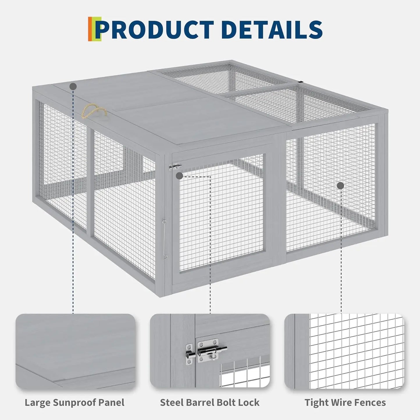Folding Portable Wooden Chicken Coop Run No Assembly Rabbit Hutch With Predator-Proof Mesh For Outdoor Indoor Use