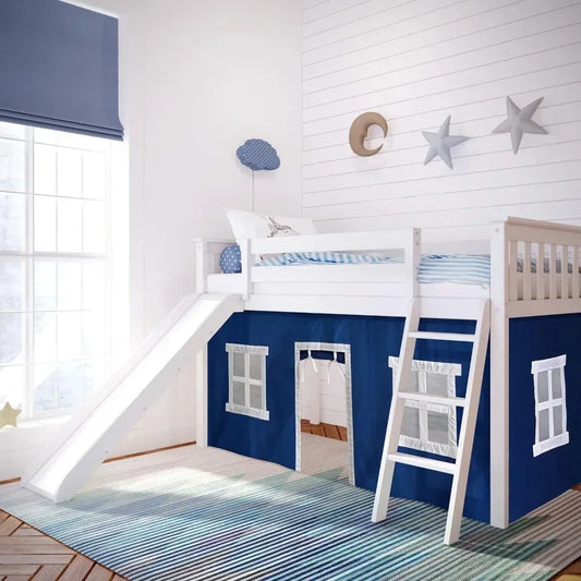 Loft Bed For Kids With Slide And Premium Bottom Curtains