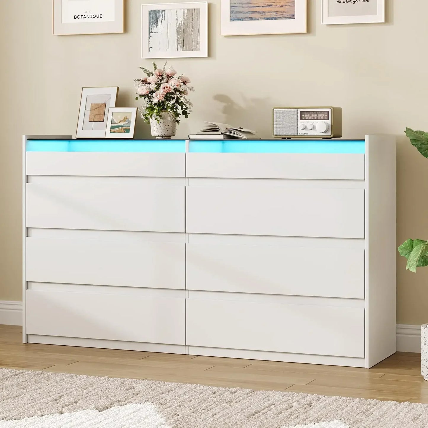 LIVAUVEAD Closet Island Drawers Glass Display Shelf