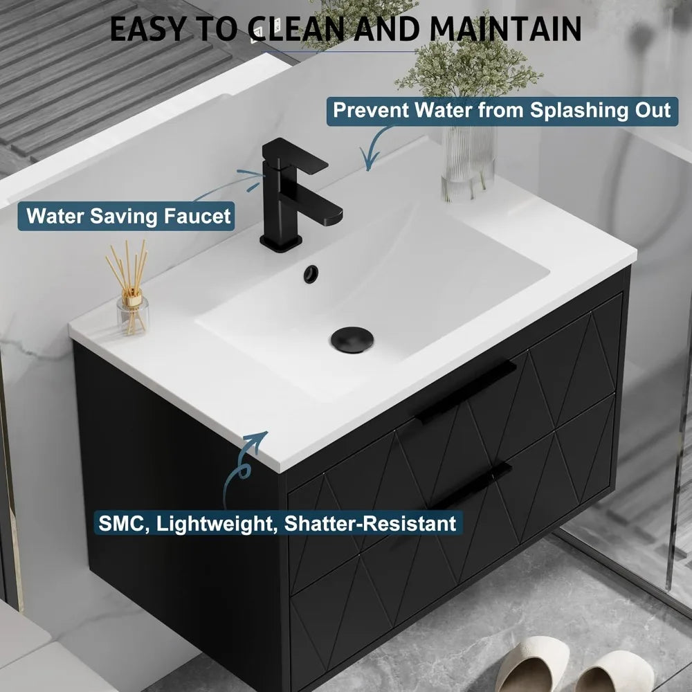 Floating Bathroom Vanity Cabinet With Sink And Soft Close Drawers