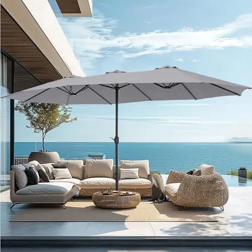 15ft Large Patio Umbrellas with Base Included, Outdoor Double-Sided Rectangle Big Market Umbrella with Stand, Outside