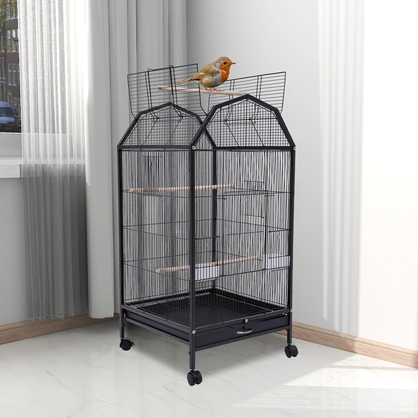 Bird Cage With 360 Degree Observation For Parakeets And Lovebirds