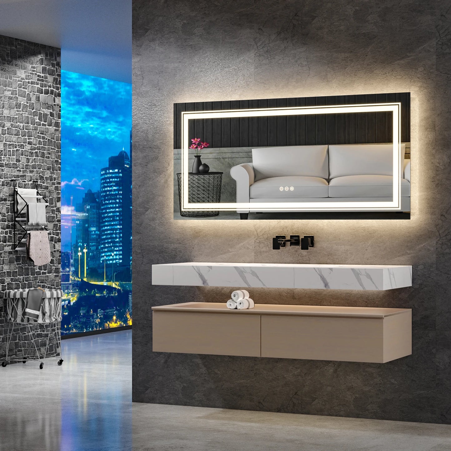 Wisfor LED Backlit Bathroom Mirror With Dimmable Anti-Fog Memory