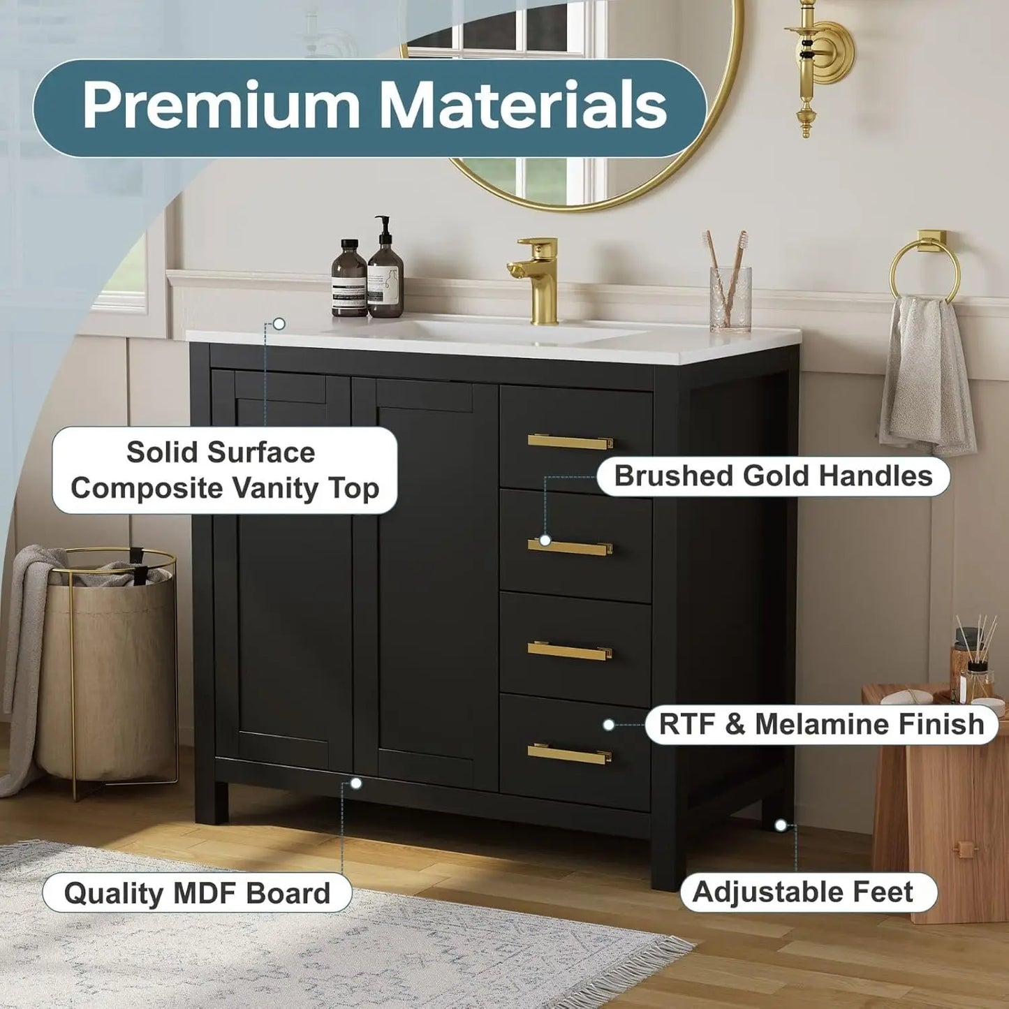 Guangbai Modern Vanity With Integrated Sink For Bathroom