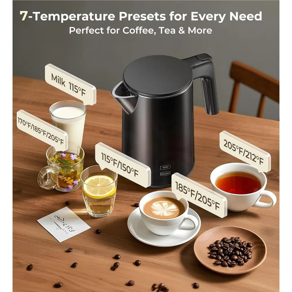 1L 1200W Stainless Steel Electric Kettle with 7 Temperature Settings 4 Hour Keep Warm Fast Boil Auto Shut Off Cool Touch Black The Pet & Home Store