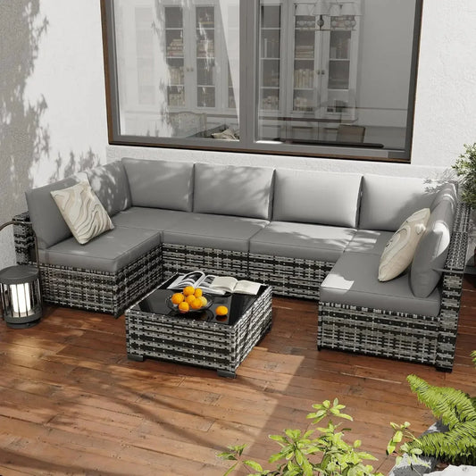 7 Pack All Weather PE Rattan Modular Sectional Conversation Patio Set, Custom The Pet & Home Store