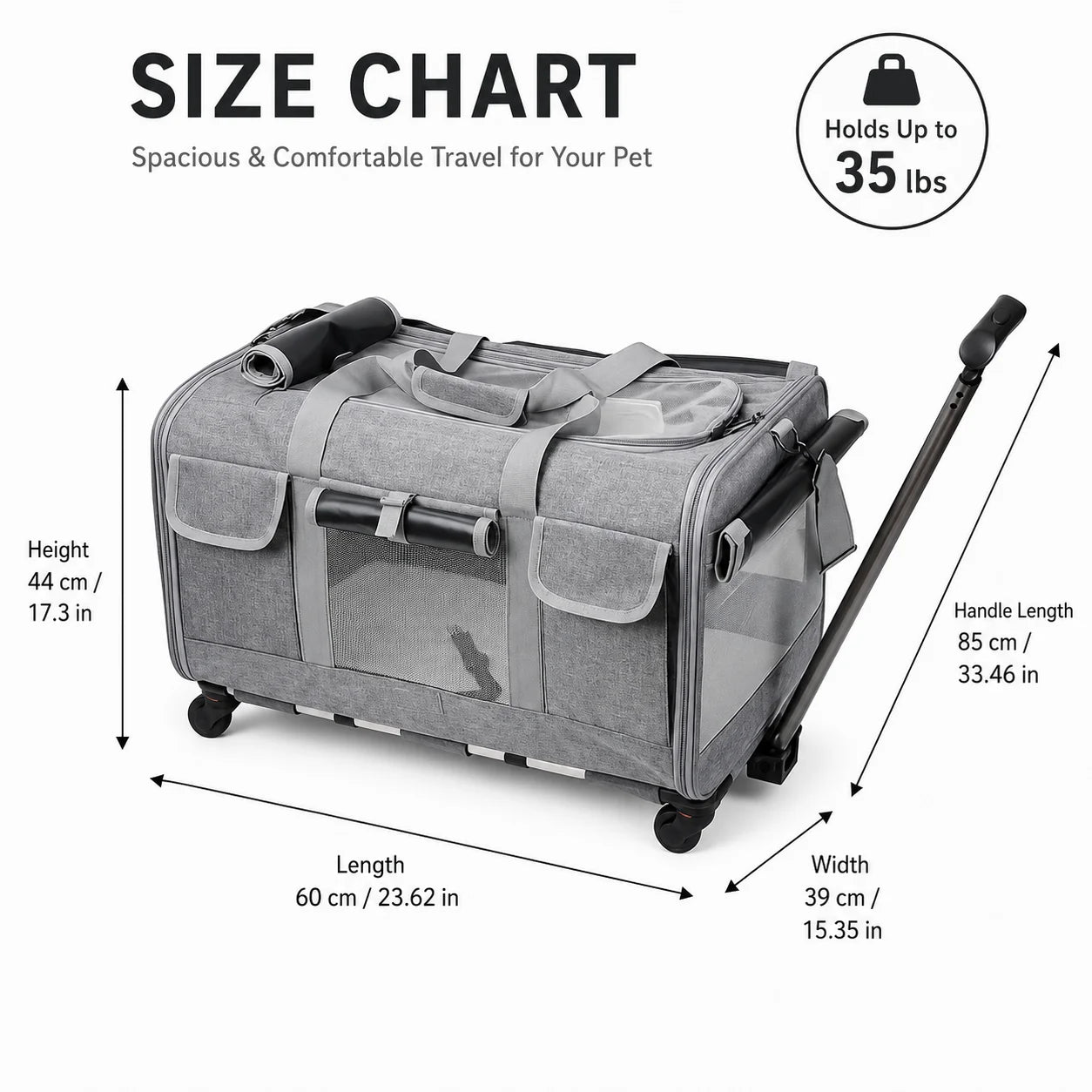XMSJ Cat Dog Carrier With Wheels Travel Roller Bag