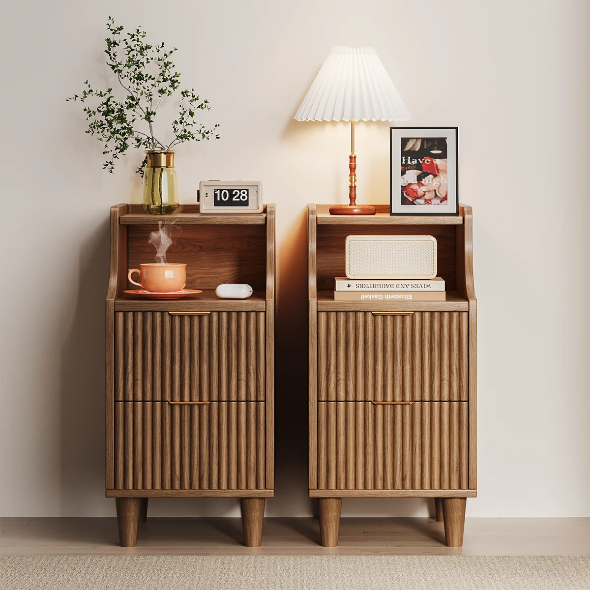 UGTOO Modern Nightstand With Two Drawers And Open Shelf The Pet & Home Store