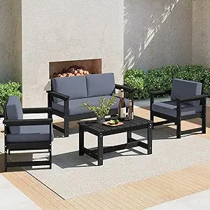 HDPE Outdoor 4-Piece Sofa Set With Cushions For All Weather