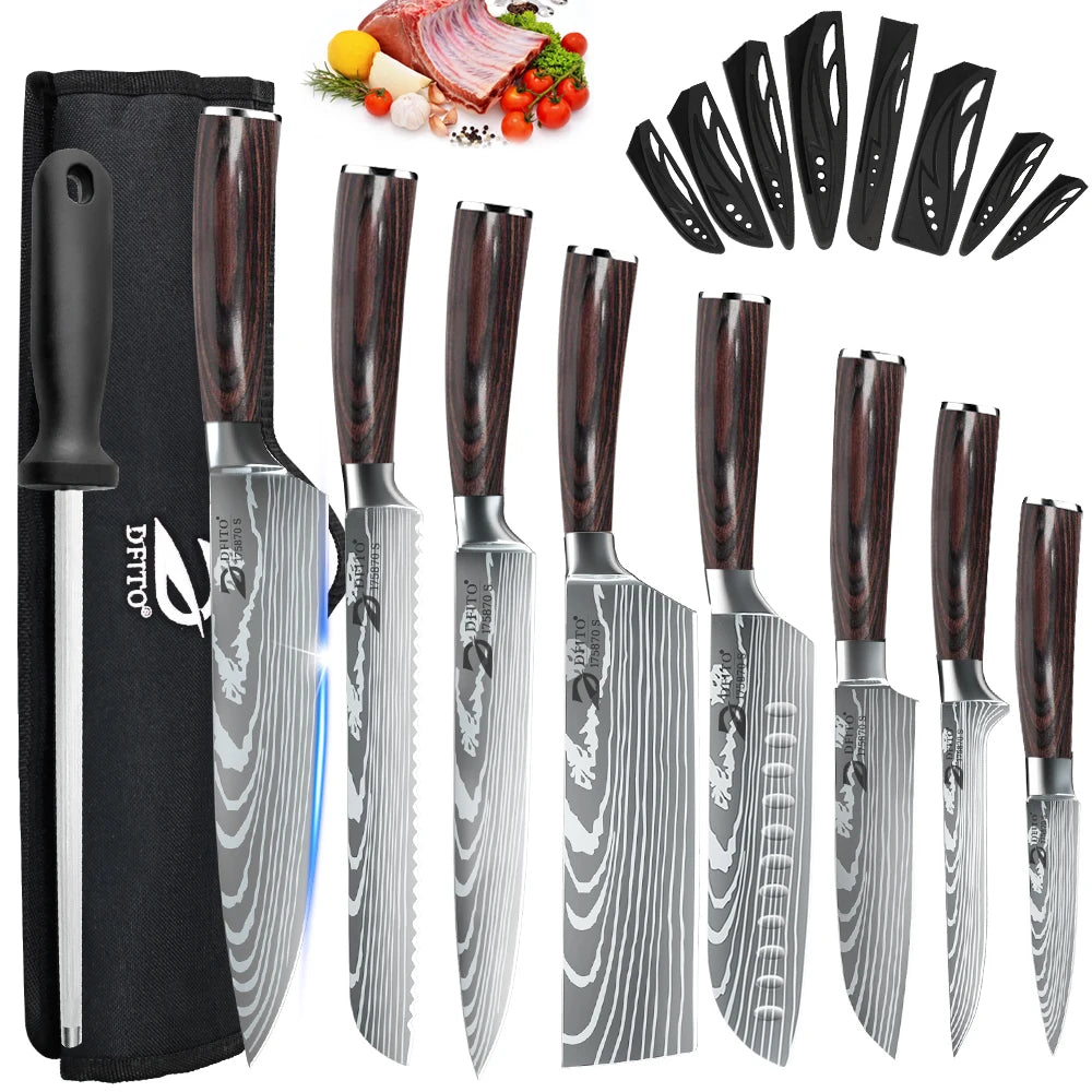 KEPEAK Kitchen Knife Set 7Cr17Mov Stainless Steel Chef