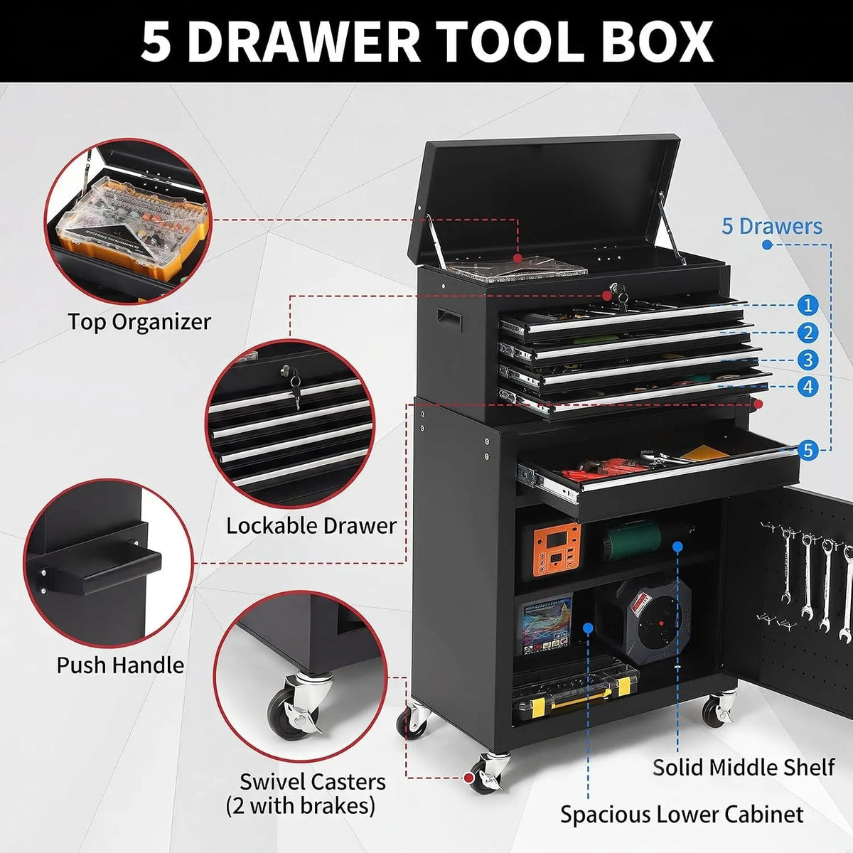 5 Drawer Rolling Tool Cabinet The Pet & Home Store