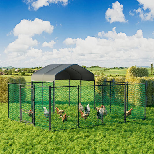 Chicken Coop Run Pen With Cover Outdoor Iron Portable Cage