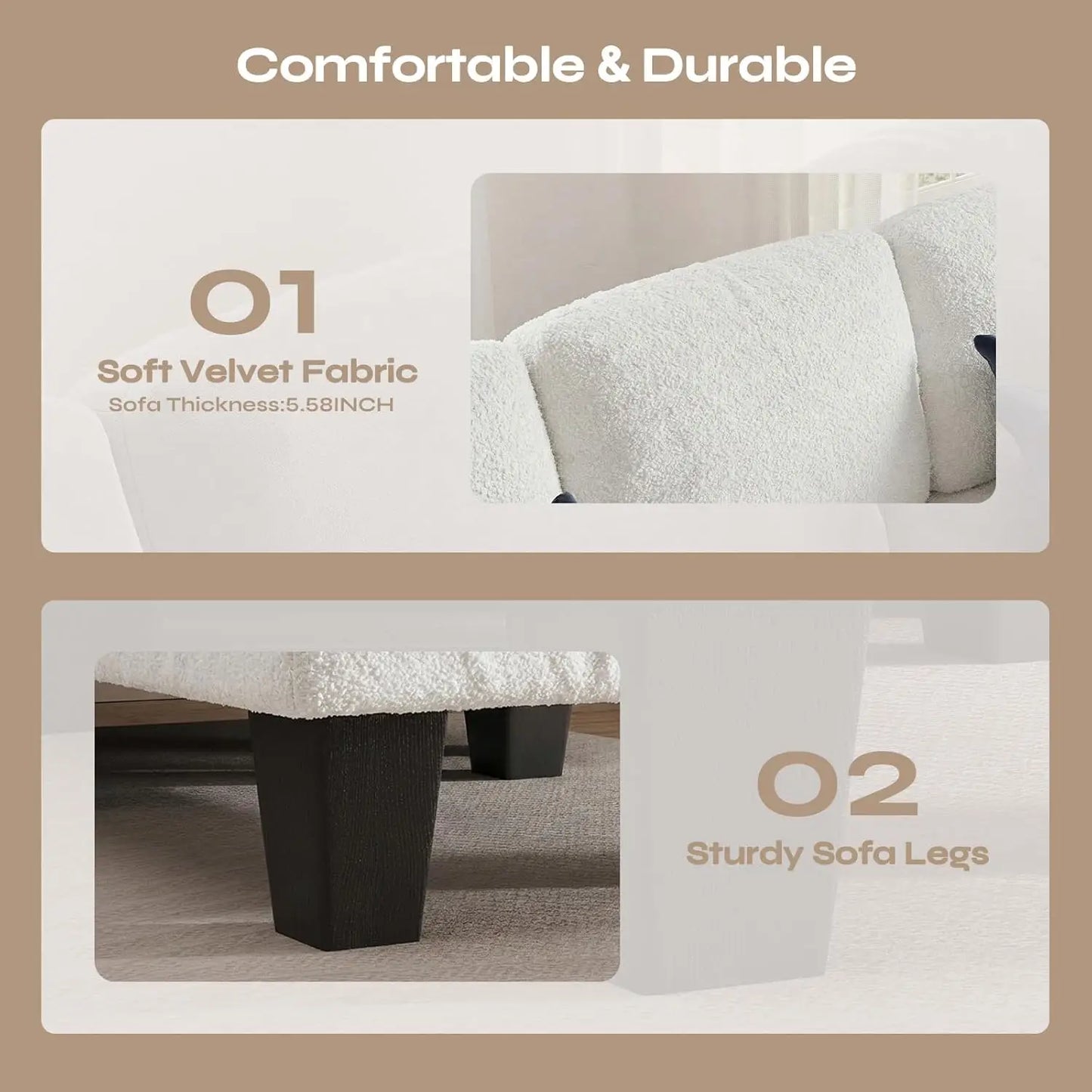 L Shaped Sectional Sofa With Reversible Chaise Boucle Cushion Customized