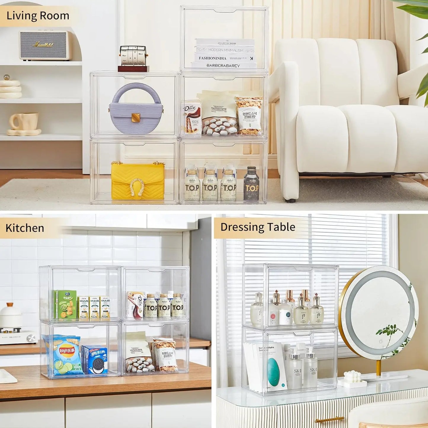 Clear Display Box Organizer Stackable With Magnetic Door For Makeup