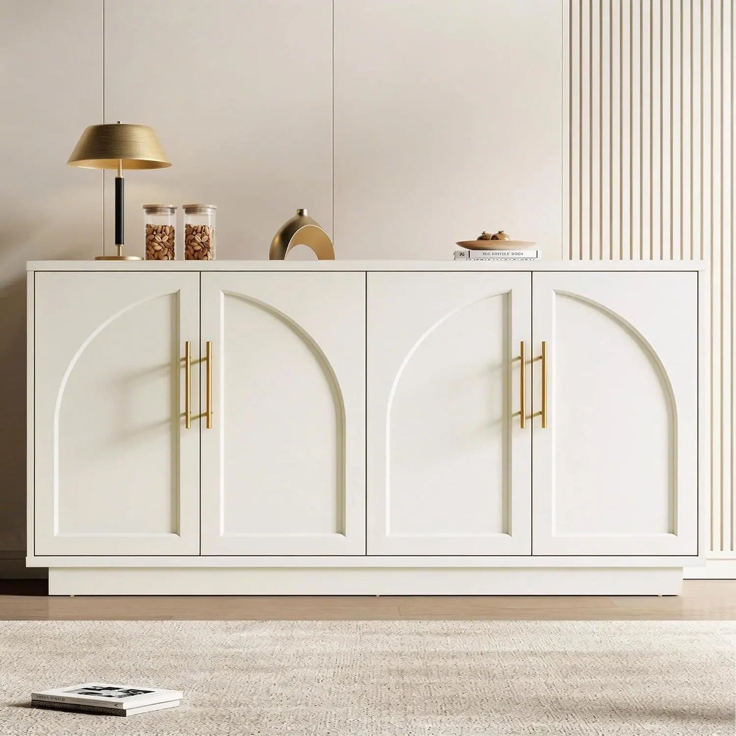 Buffet Cabinet With Glass Doors Modern Arched Sideboard