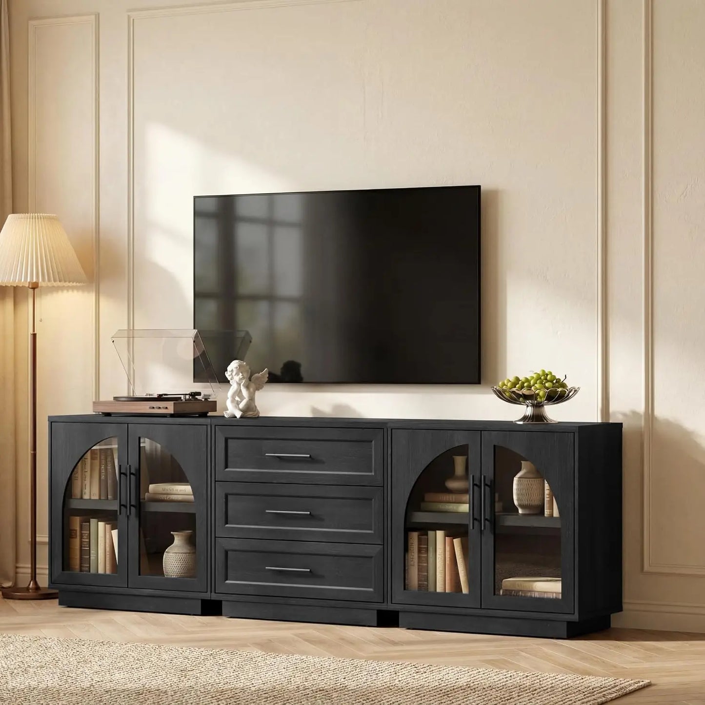 Buffet Cabinet With Glass Doors Modern Arched Sideboard