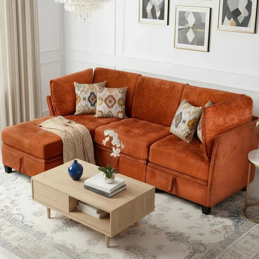 Oversized L Shaped Chenille Sectional Sofa With Underseat Storage