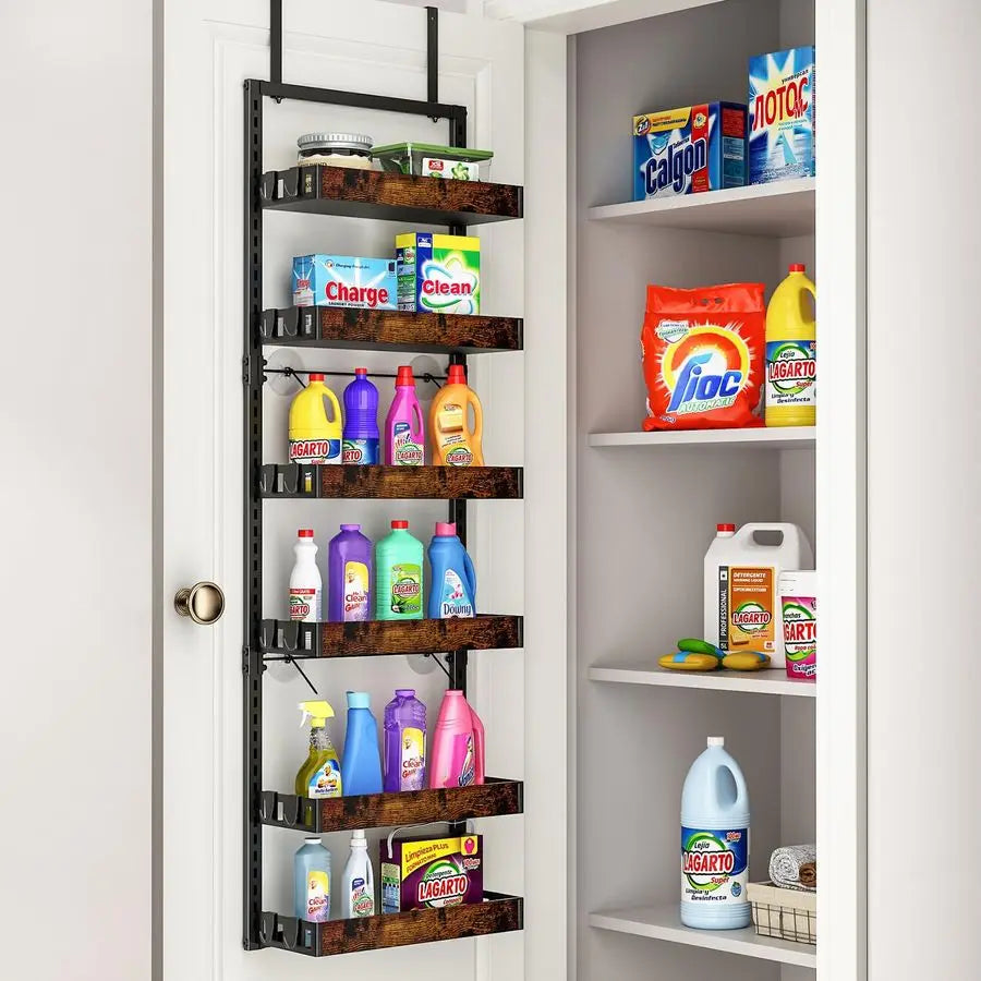 Over The Door Pantry Organizer 6-Tier Wooden Basket Storage
