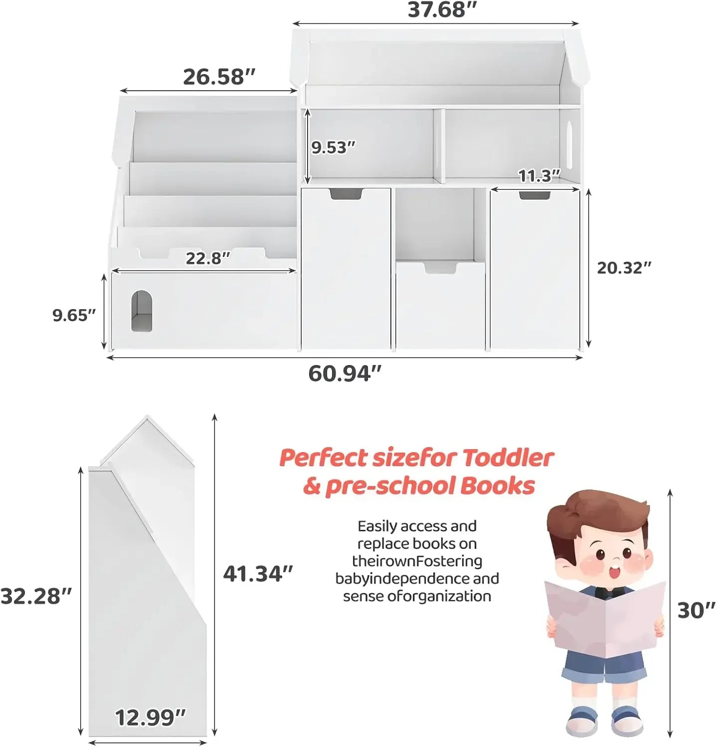 White Castle Shaped Kids Bookshelf Toy Storage Organizer With Removable Drawers Cabinets Storage Cubbies LED Lights For Bedroom