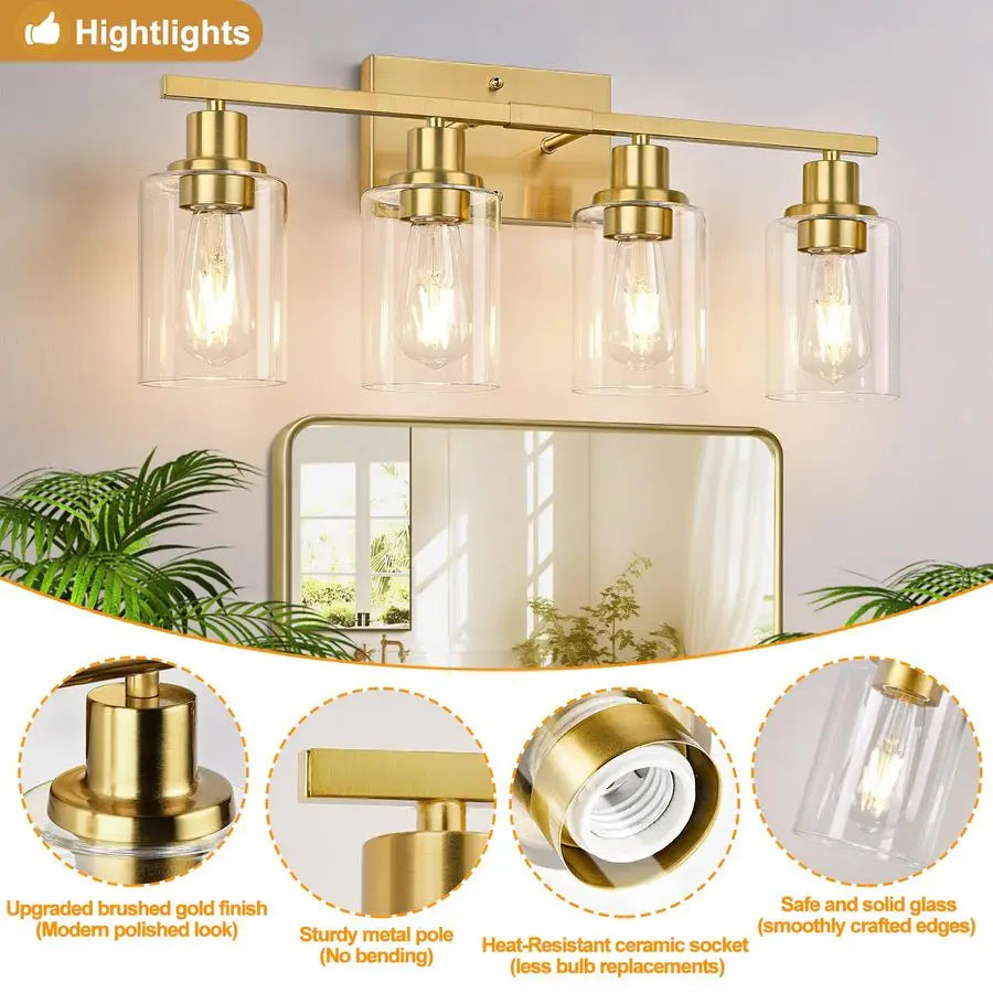 Vanity Lights With Clear Glass Shades For Bathroom Mirror