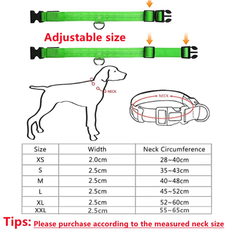USB Rechargeable Luminous Pet Collar With Adjustable Led Night Light